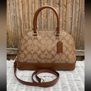 Coach Mini Sierra Satchel / Crossbody In Signature Coated Canvas in Khaki/Saddle